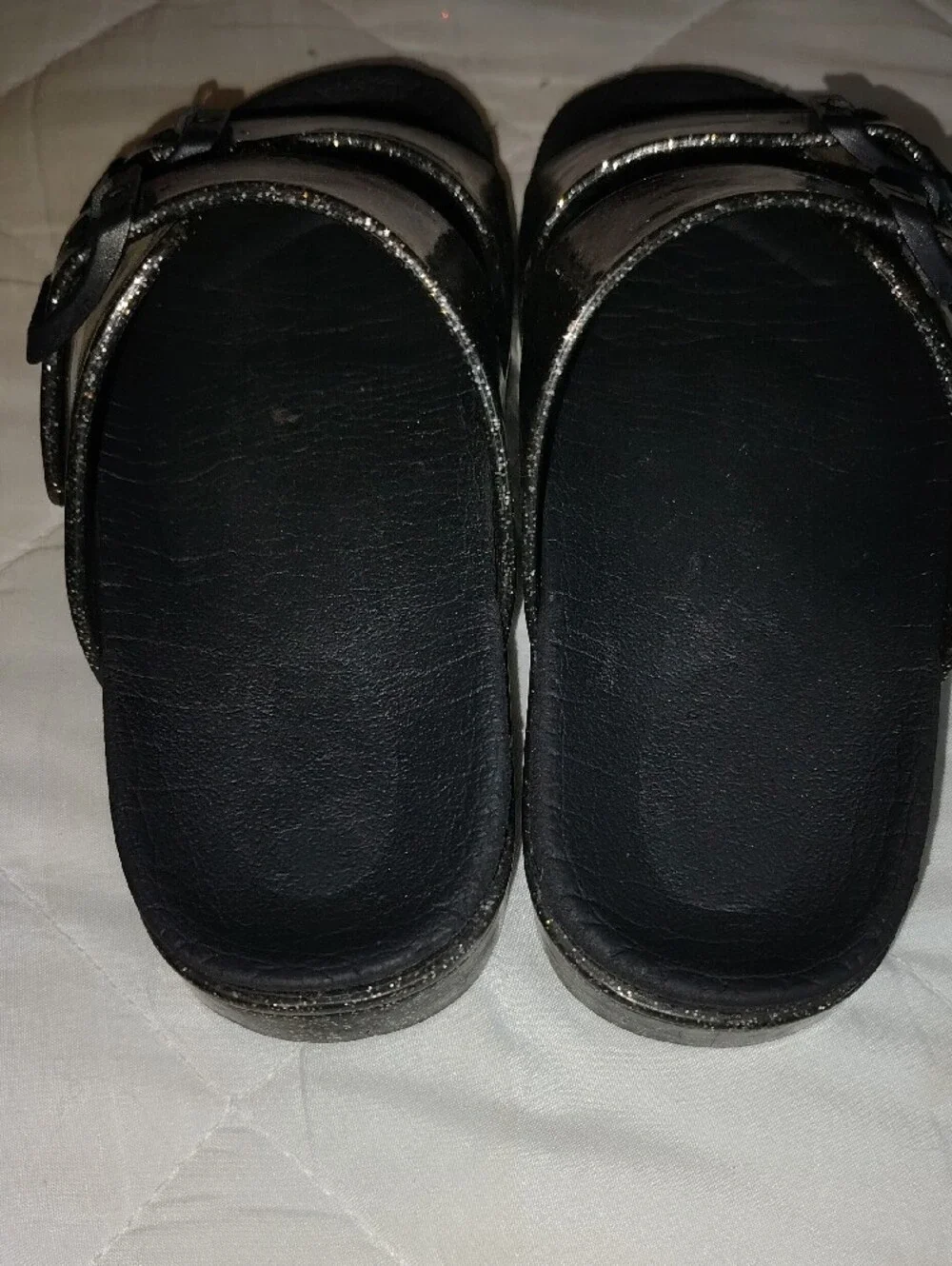 Kids Glitter Double-Buckle Slide Sandals - Black